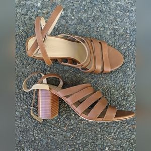 Poppy Barley Victoria heeled strappy sandal in almond leather